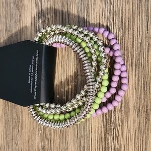 NWT Green and Purple Multi Strand Stretchy Bracelet Bundle